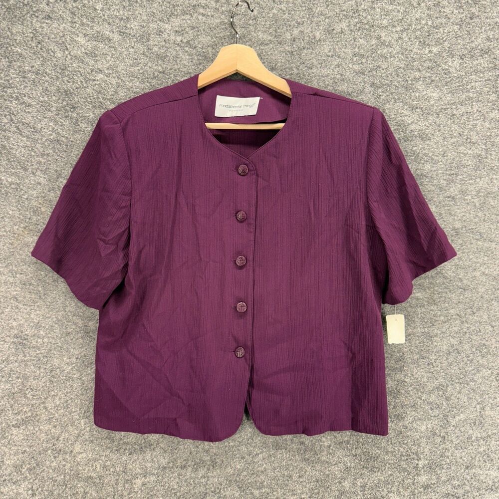 New Fundamental Things Blazer Women 12 Purple Button Up Short Sleeve Casual